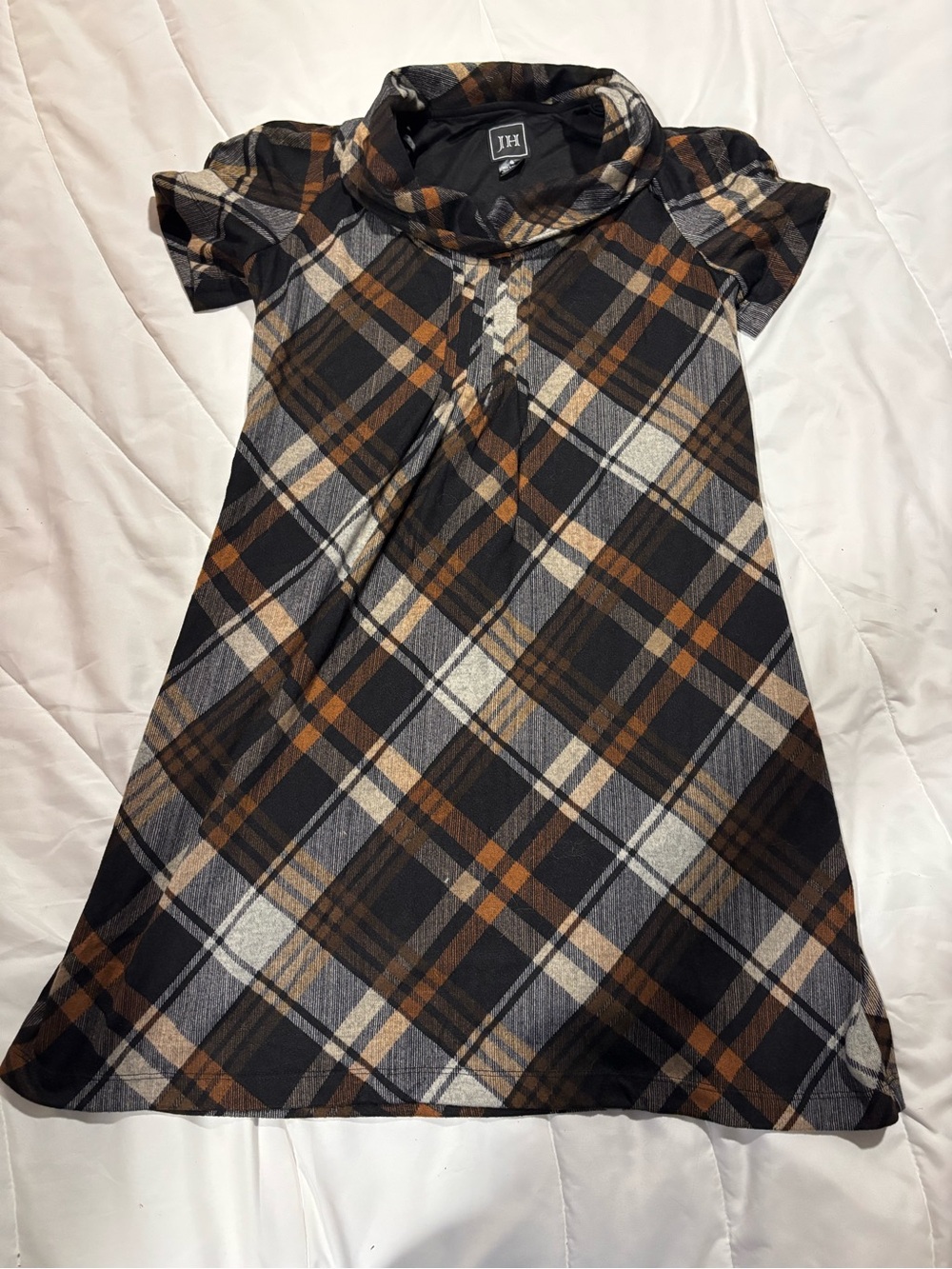 JH Jessica Howard Black, Brown & Cream Plaid Midi Dress size medium